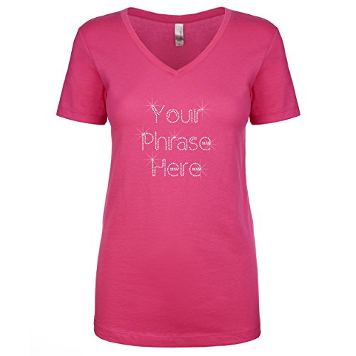 Camiseta para mujer personalizada con texto de 3 líneas y diamantes de imitación