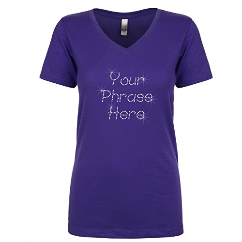 Camiseta para mujer personalizada con texto de 3 líneas y diamantes de imitación