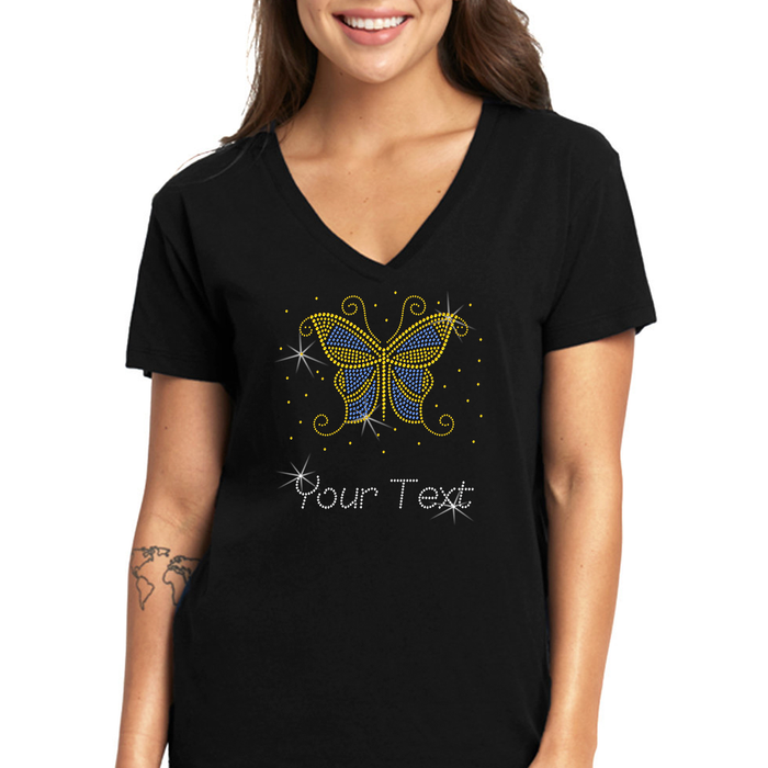 Custom Women’s T-Shirt – Animals Personalized Rhinestone Design and Text