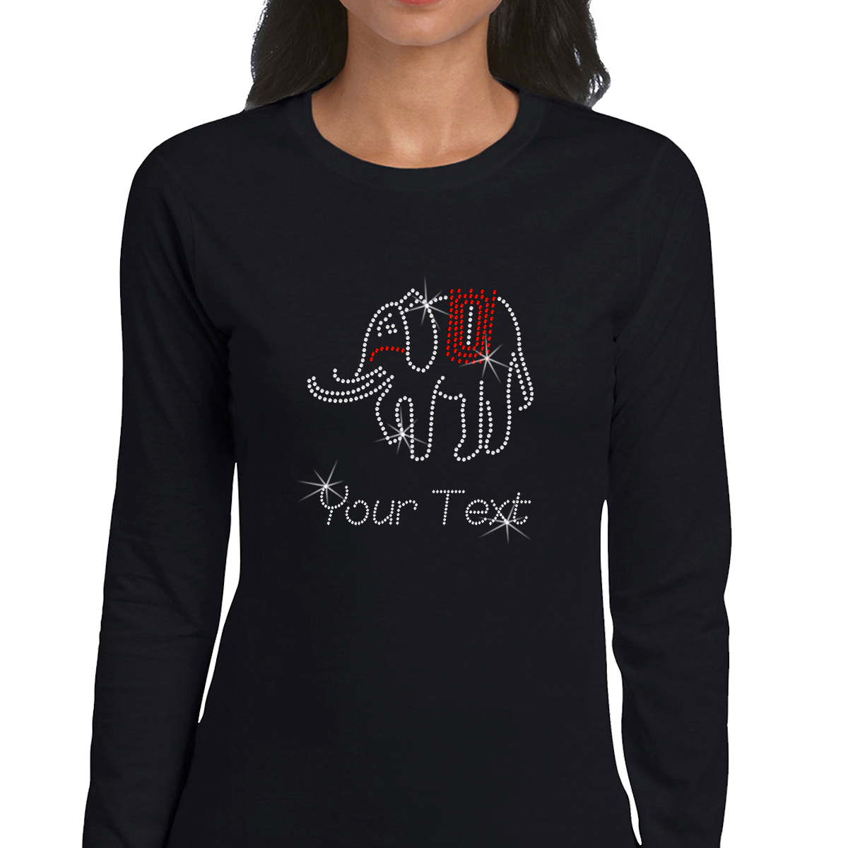 Custom Women’s T-Shirt – Animals Personalized Rhinestone Design and Text