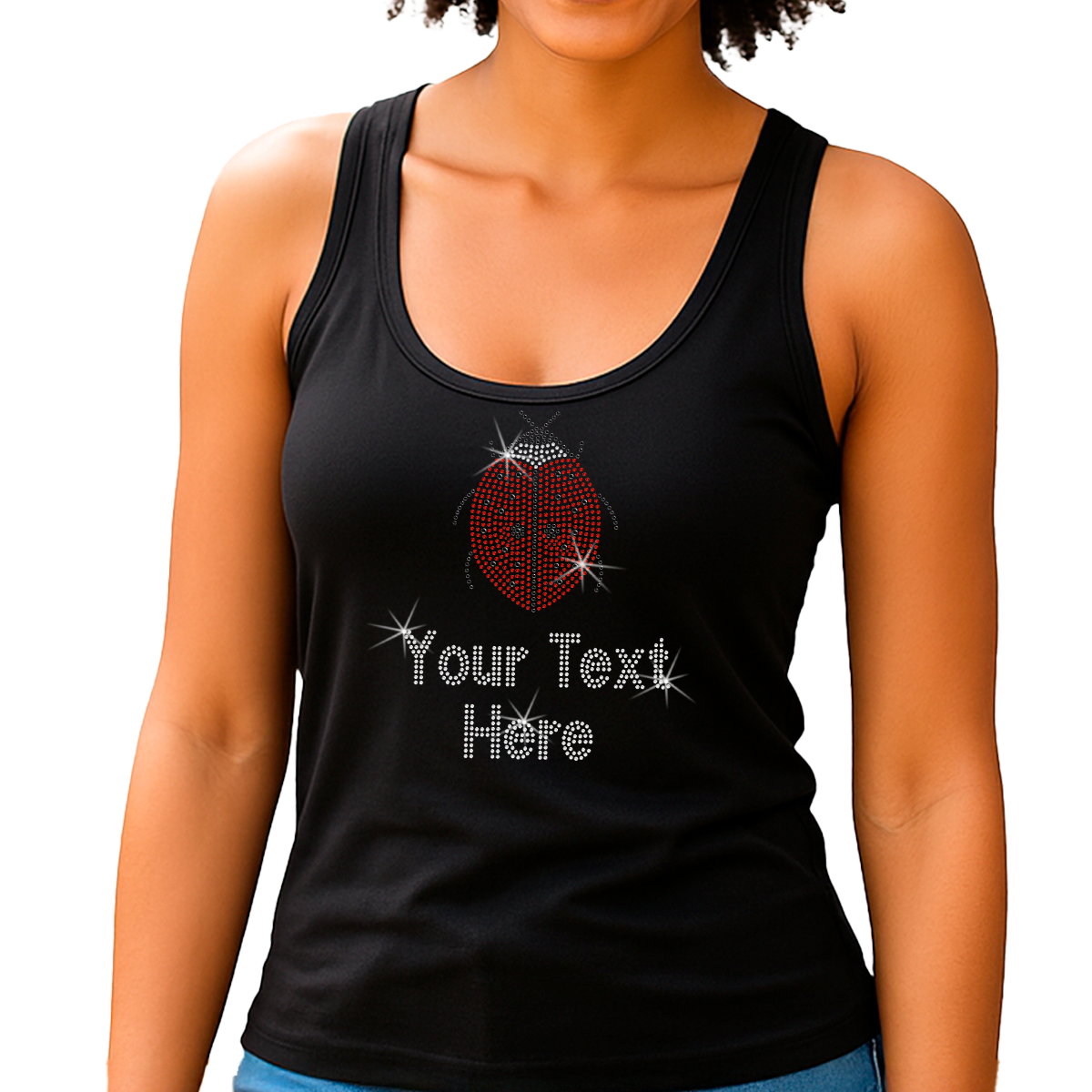Custom Women’s T-Shirt – Animals Personalized Rhinestone Design and Text