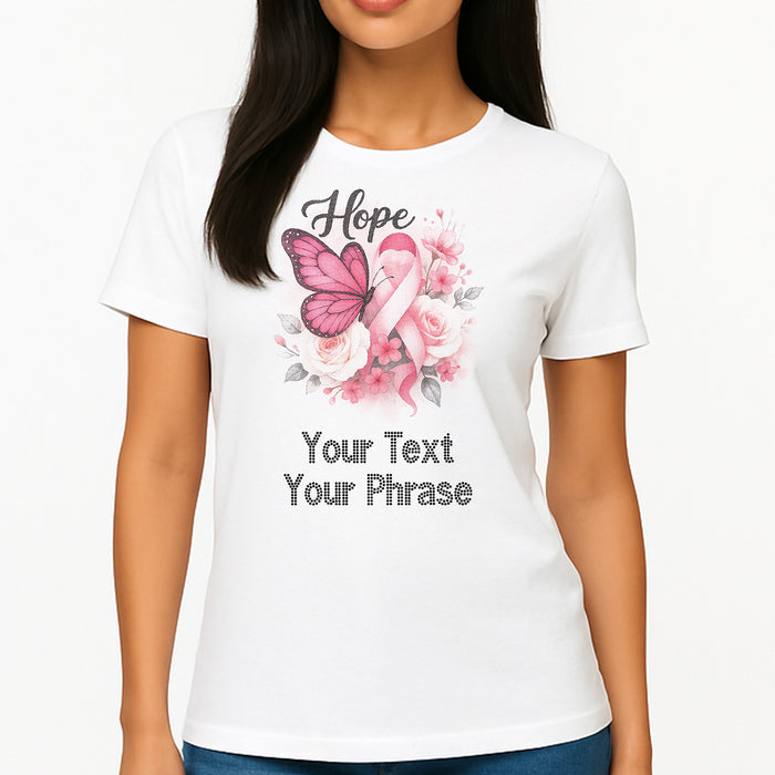 Custom Women's T-Shirt - Awareness DTF Print with Personalized Rhinestone Text