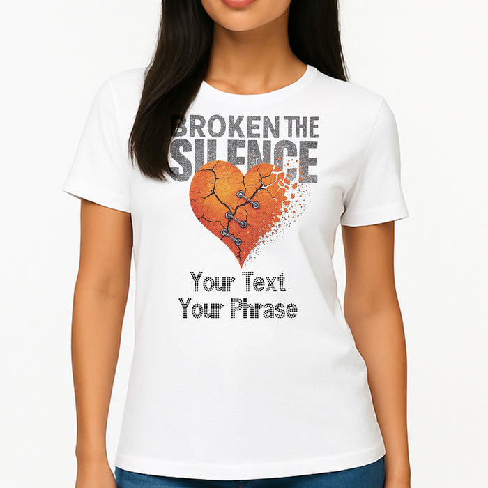 Custom Women's T-Shirt - Awareness DTF Print with Personalized Rhinestone Text