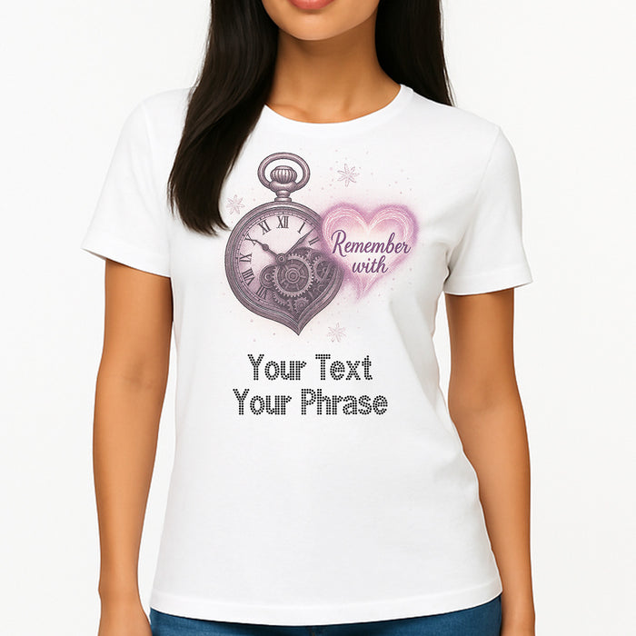 Custom Women's T-Shirt - Awareness DTF Print with Personalized Rhinestone Text