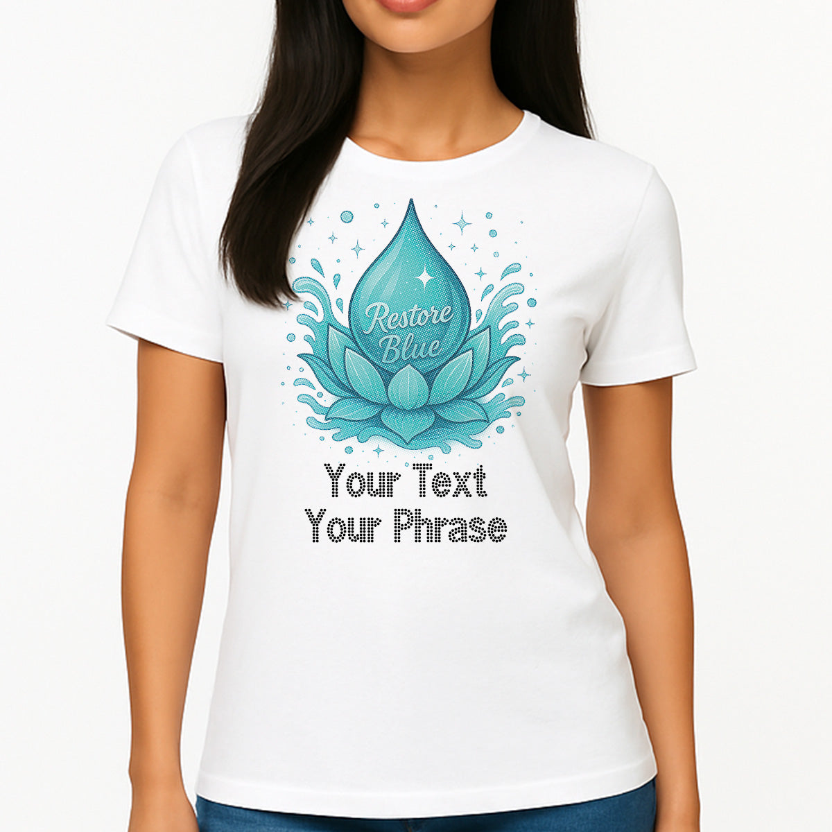 Custom Women's T-Shirt - Awareness DTF Print with Personalized Rhinestone Text