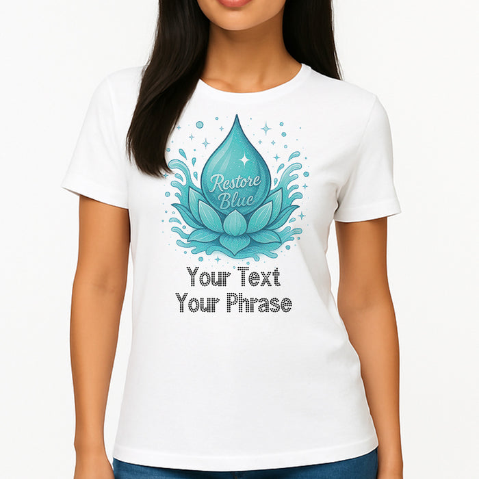 Custom Women's T-Shirt - Awareness DTF Print with Personalized Rhinestone Text