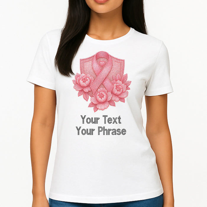 Custom Women's T-Shirt - Awareness DTF Print with Personalized Rhinestone Text