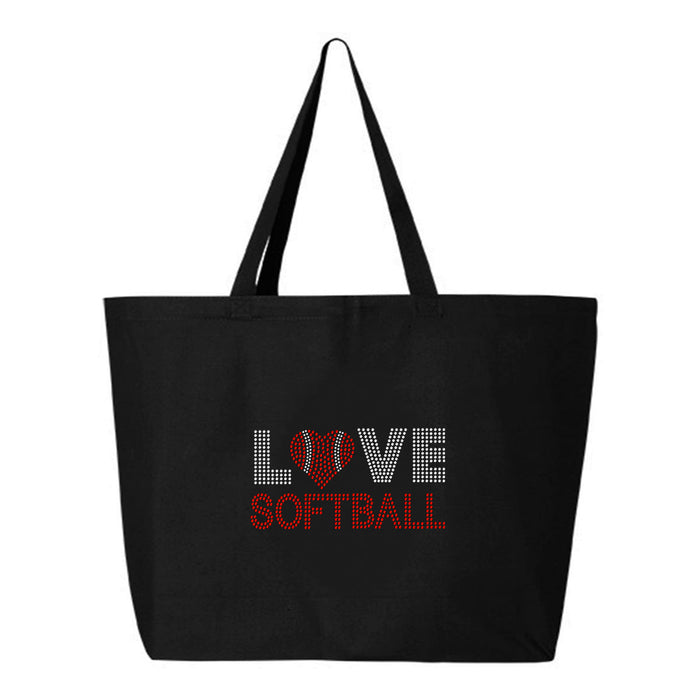 Rhinestone Bling Choose your Style Love Softball Red Ball Heart Sports