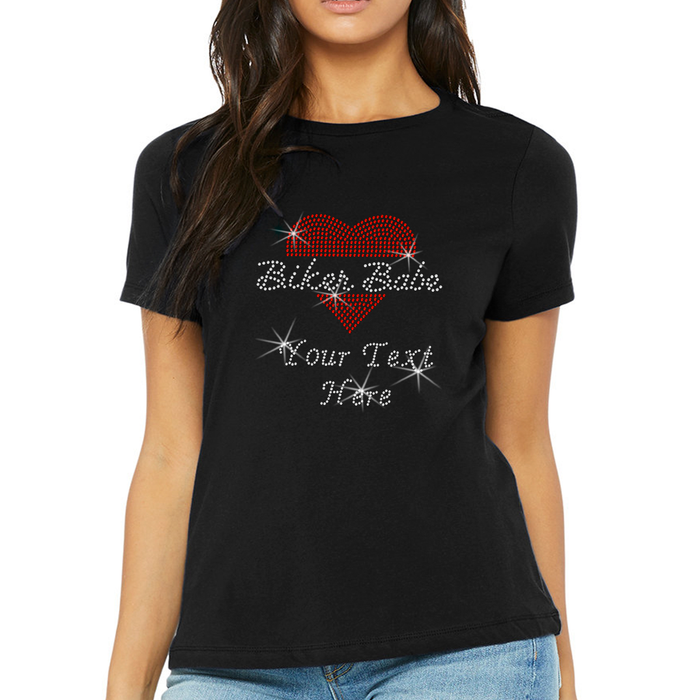 Custom Women’s T-Shirt – Biker Personalized Rhinestone Design and Text
