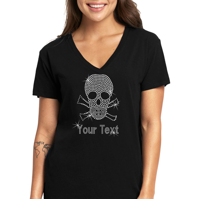 Custom Women’s T-Shirt – Biker Personalized Rhinestone Design and Text