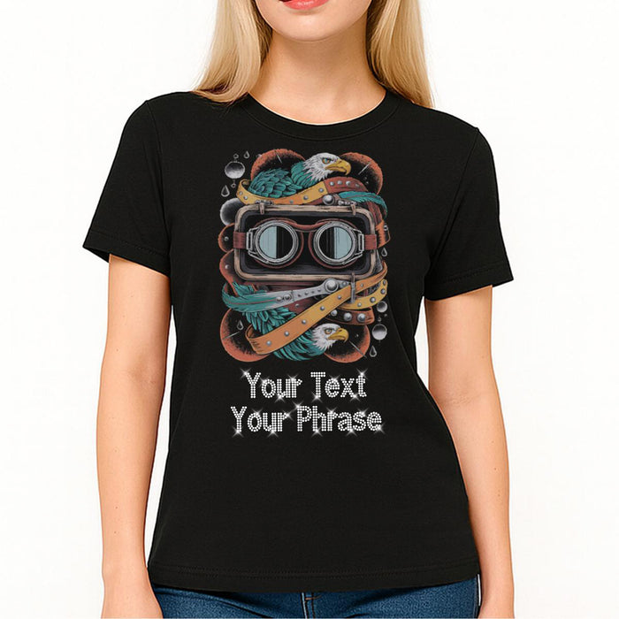 Custom Women’s T-Shirt – Biker DTF Print with Personalized Rhinestone Text