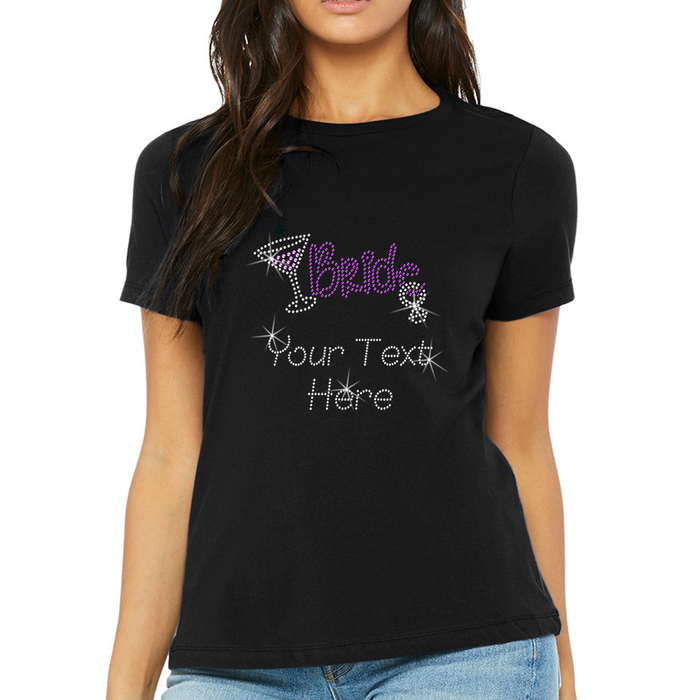 Custom Women’s T-Shirt – Bridal Personalized Rhinestone Design and Text