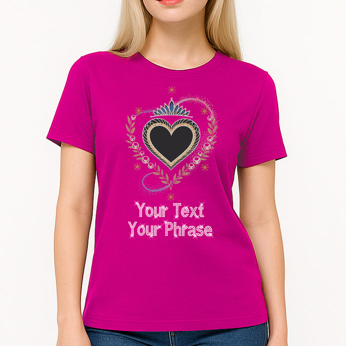 Custom Women’s T-Shirt – Bridal DTF Print with Personalized Rhinestone Text