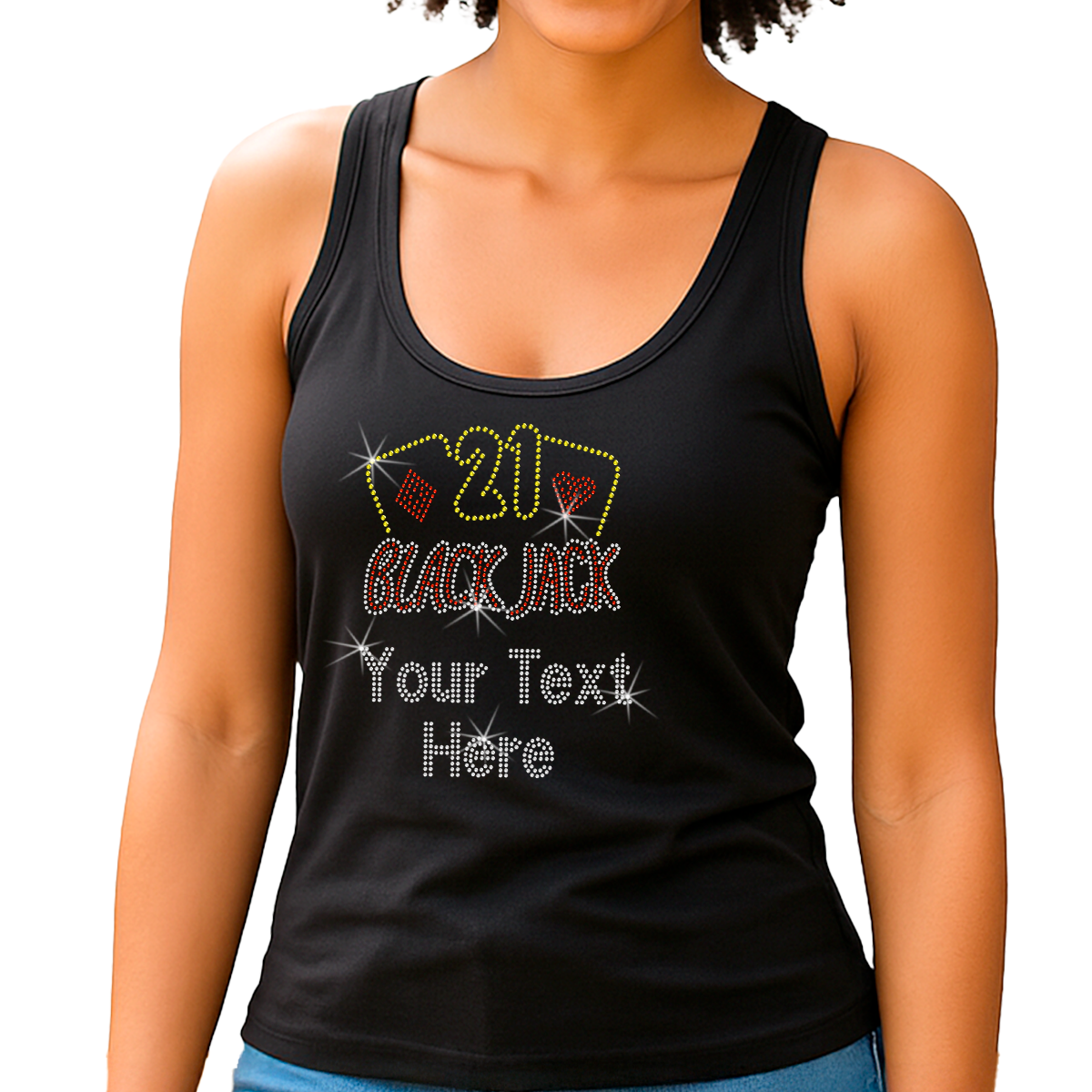 Custom Women’s T-Shirt –Casino Personalized Rhinestone Design and Text