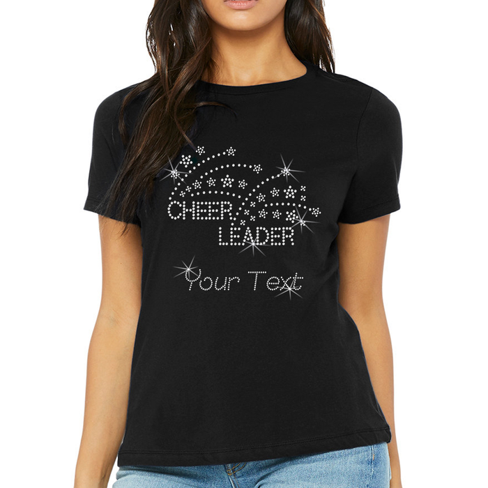 Custom Women’s T-Shirt – Cheer Personalized Rhinestone Design and Text