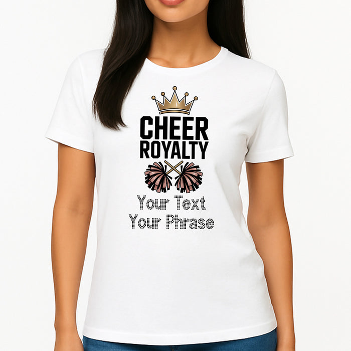 Custom Women's T-Shirt - Cheer DTF Print with Personalized Rhinestone Text