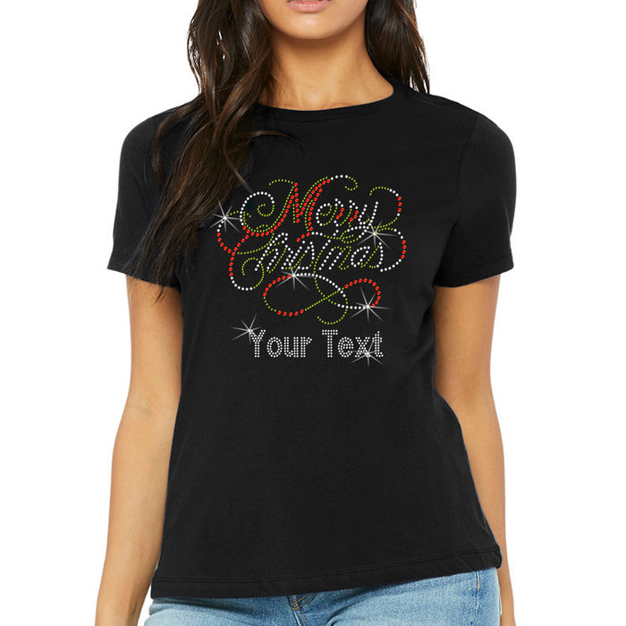 Custom Women’s T-Shirt – Christmas  Personalized Rhinestone Styles and Text
