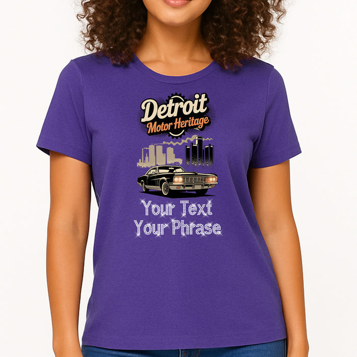 Custom Women's T-Shirt - Cities/States DTF Print with Personalized Rhinestone Text