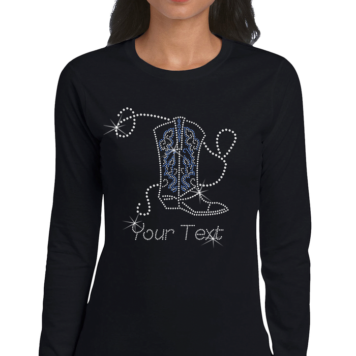 Custom Women’s T-Shirt – Cowgirl/Country Personalized Rhinestone Design and Text