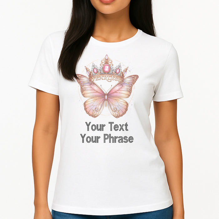 Custom Women's T-Shirt - Crowns DTF Print with Personalized Rhinestone Text