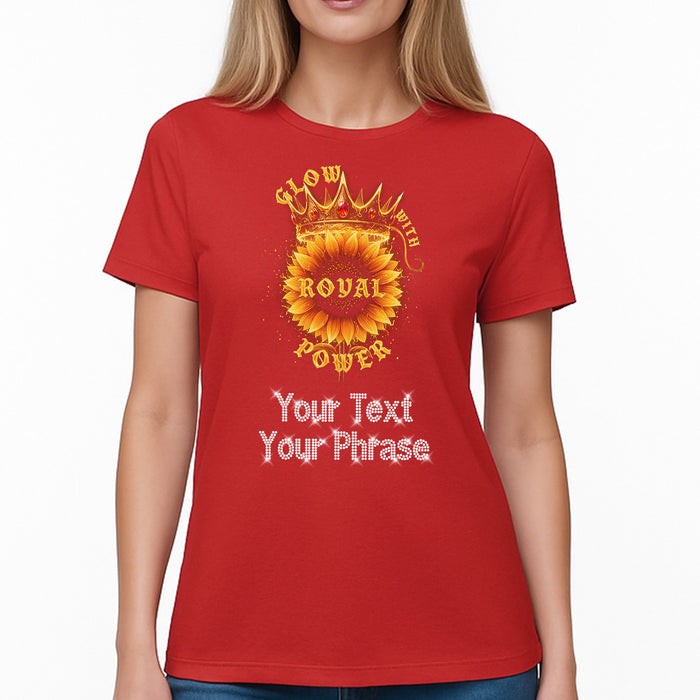 Custom Women's T-Shirt - Crowns DTF Print with Personalized Rhinestone Text