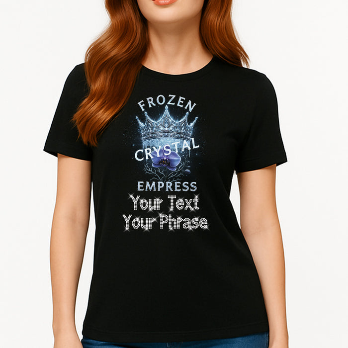 Custom Women's T-Shirt - Crowns DTF Print with Personalized Rhinestone Text