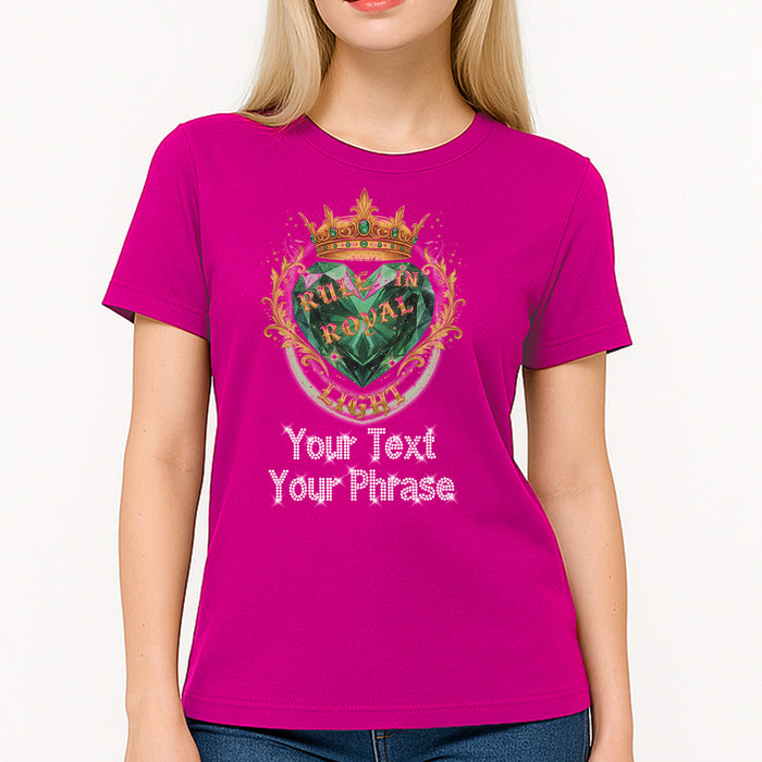 Custom Women's T-Shirt - Crowns DTF Print with Personalized Rhinestone Text