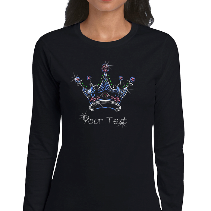 Custom Women’s T-Shirt – Crowns Personalized Rhinestone Design and Text