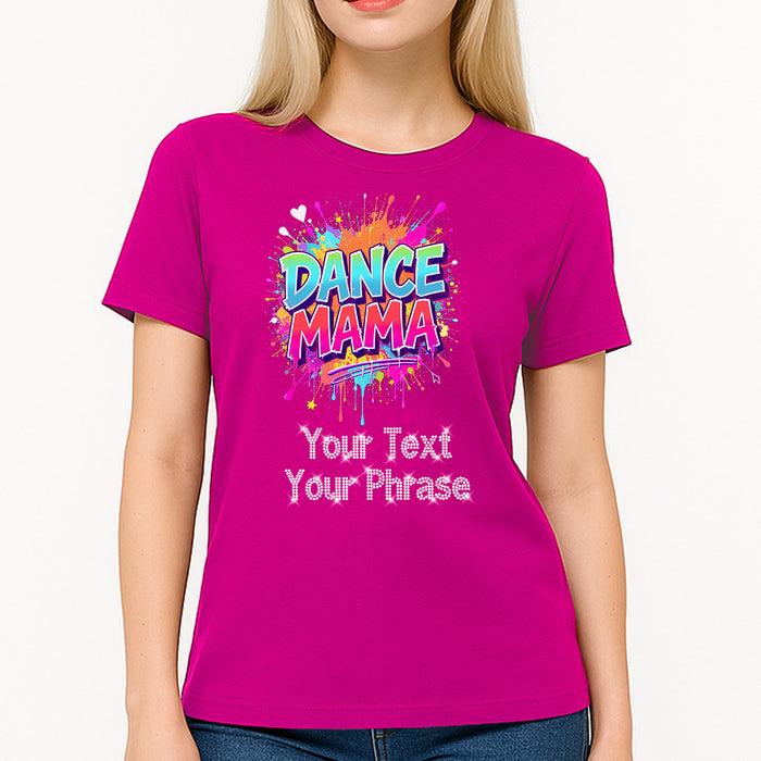 Custom Women's T-Shirt - Dance DTF Print with Personalized Rhinestone Text