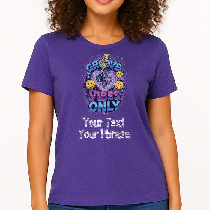 Custom Women's T-Shirt - Dance DTF Print with Personalized Rhinestone Text