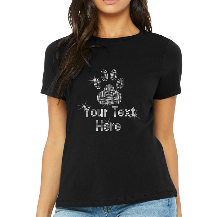 Custom Women’s T-Shirt – Pets Dog Personalized Rhinestone Design and Text