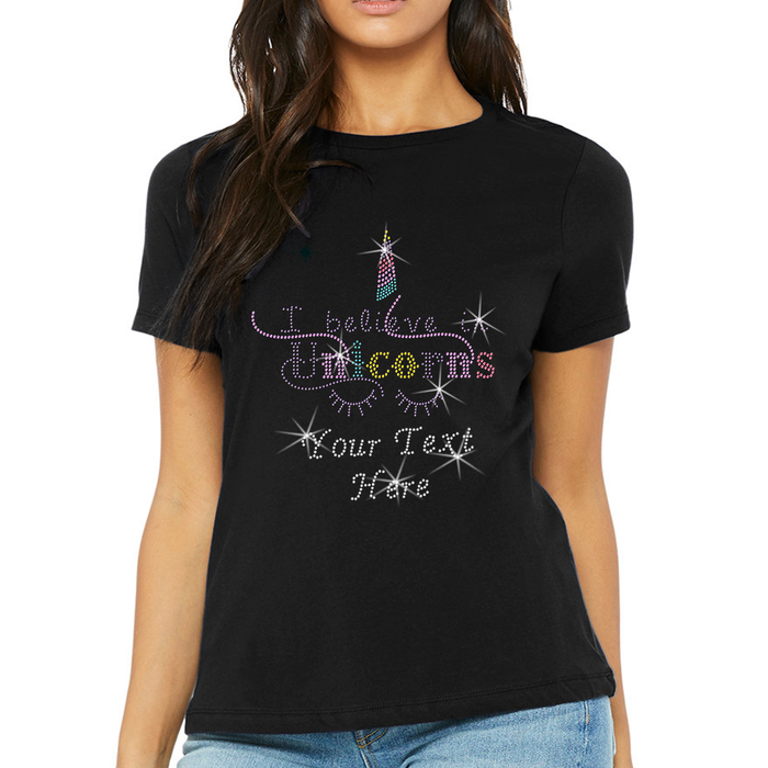 Custom Women’s T-Shirt – Fantasy Personalized Rhinestone Design and Text