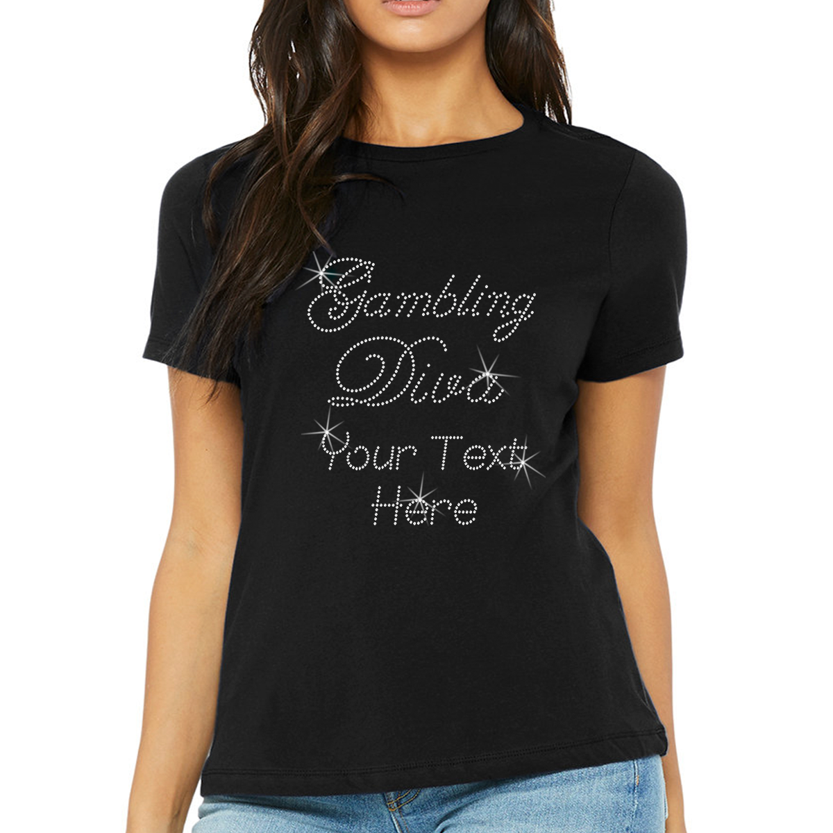 Custom Women’s T-Shirt – Divas Personalized Rhinestone Design and Text