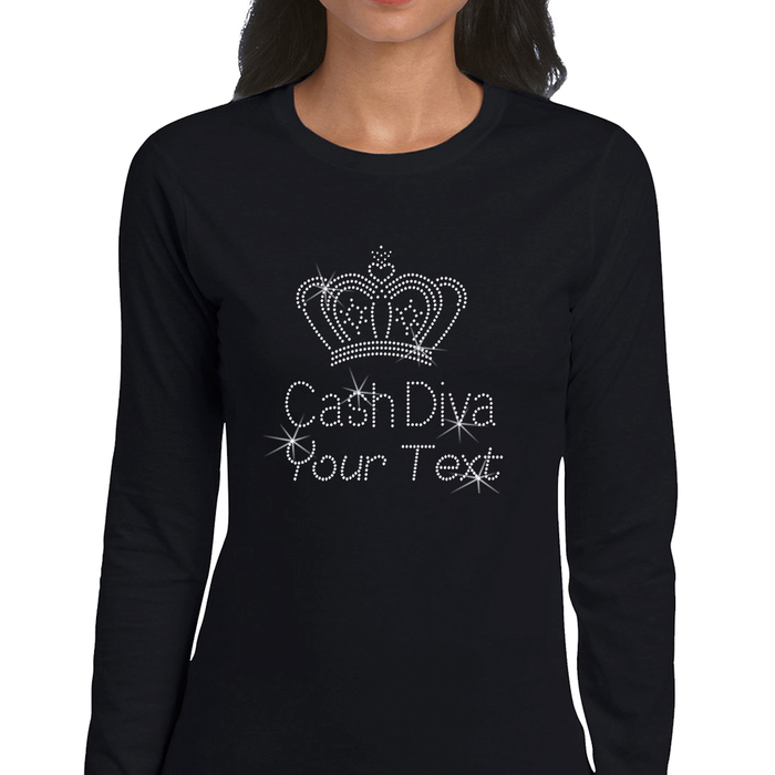 Custom Women’s T-Shirt – Divas Personalized Rhinestone Design and Text
