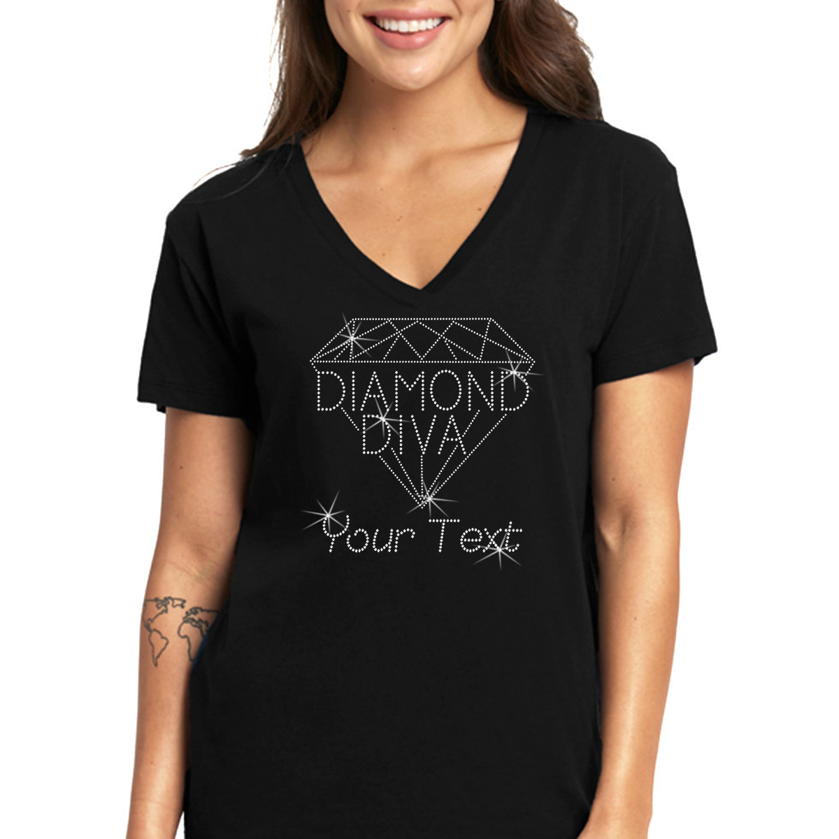 Custom Women’s T-Shirt – Divas Personalized Rhinestone Style and Text