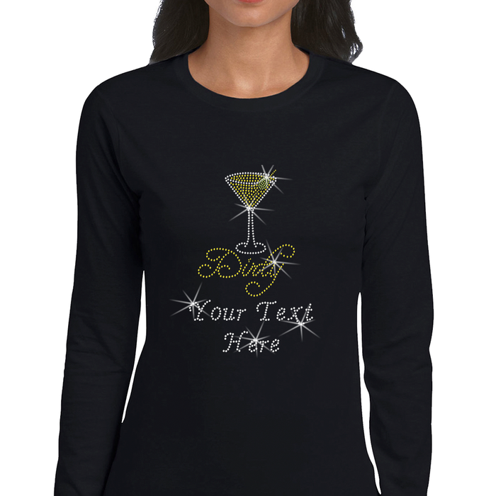 Custom Women’s T-Shirt – Drinks Personalized Rhinestone Design and Text