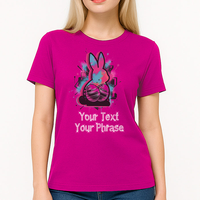 Custom Women's T-Shirt - Easter DTF Print with Personalized Rhinestone Text