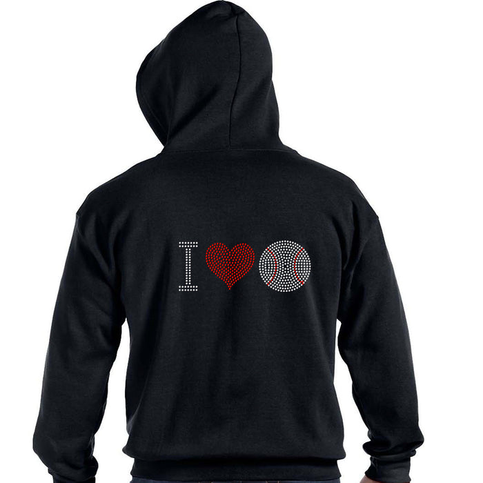 Rhinestone Bling Choose your Style I Love Baseball Red Heart Sports