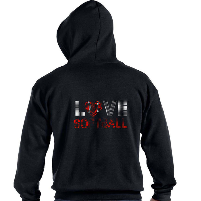 Rhinestone Bling Choose your Style Love Softball Red Heart Ball Sports