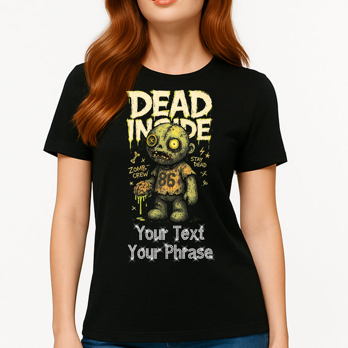 Custom Women's T-Shirt - Halloween DTF Print with Personalized Rhinestone Text