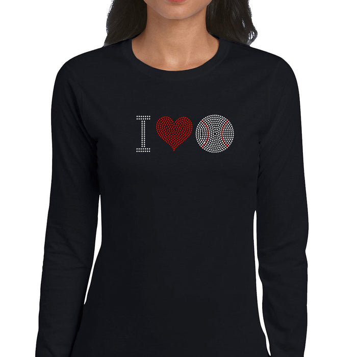 Rhinestone Bling Choose your Style I Love Baseball Red Heart Sports