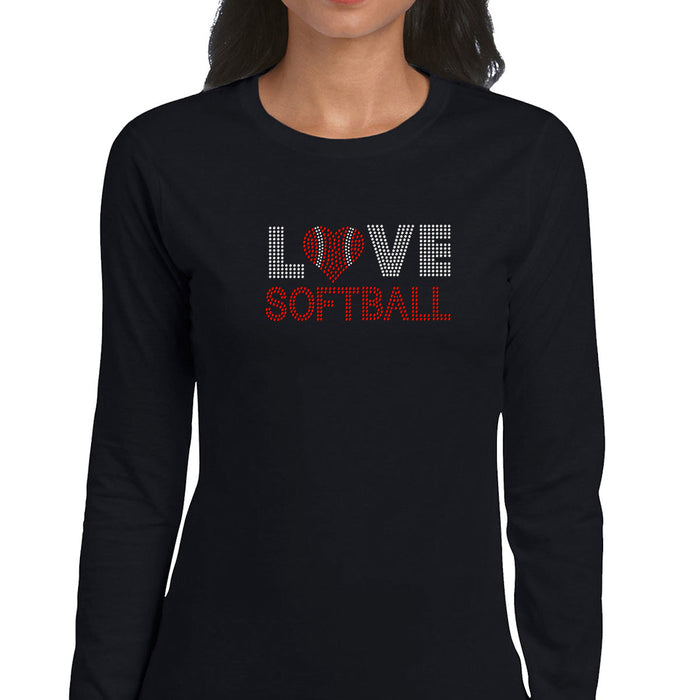 Rhinestone Bling Choose your Style Love Softball Red Heart Ball Sports