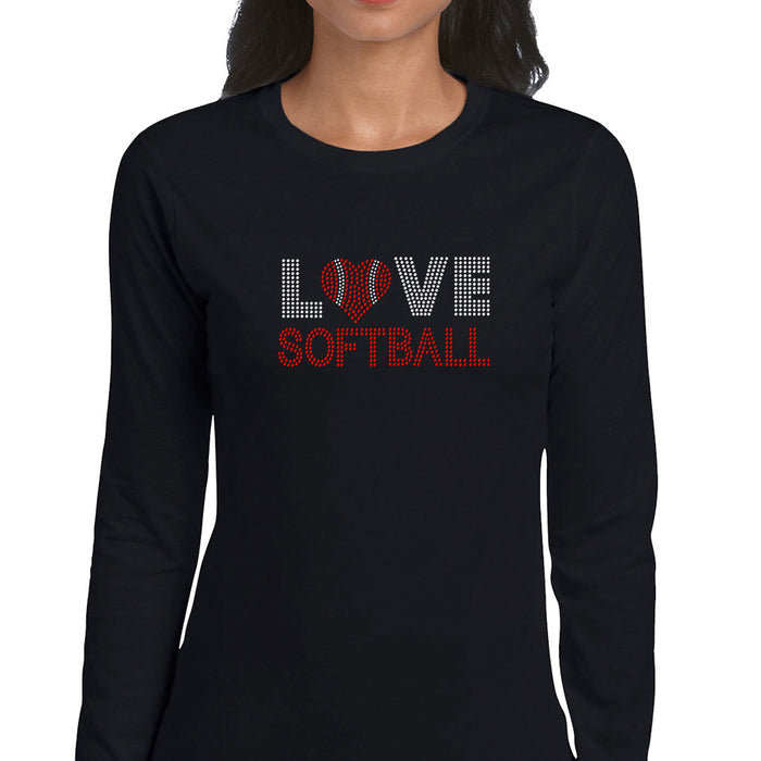 Rhinestone Bling Choose your Style Love Softball Red Ball Heart Sports