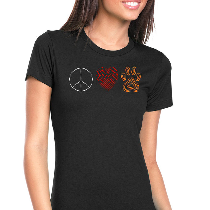 Rhinestone Bling Choose your Style Peace Love Paw Heart Dog Animals