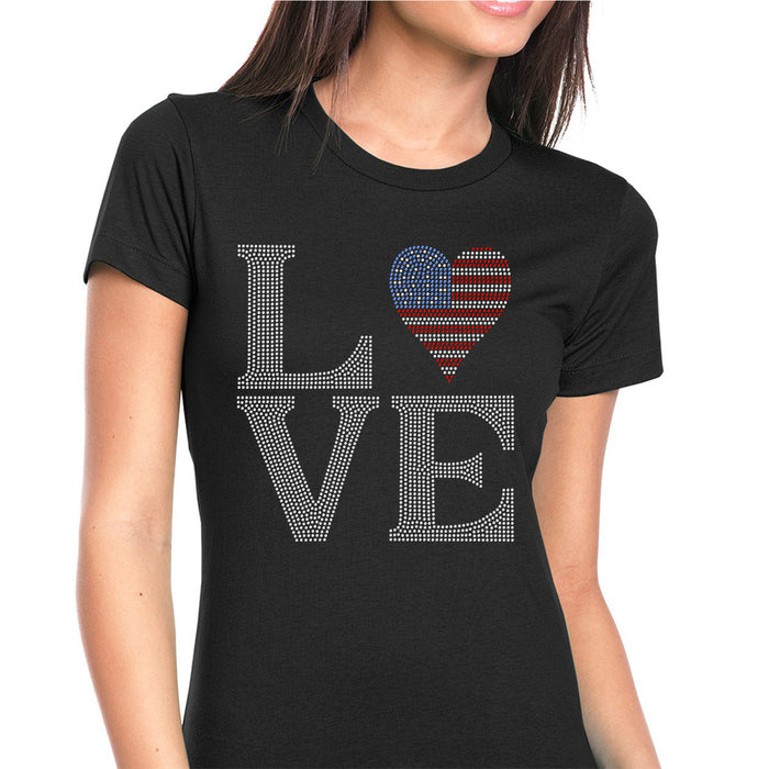 Rhinestone Bling Choose your Style LOVE USA Flag 4th of July Patriotic