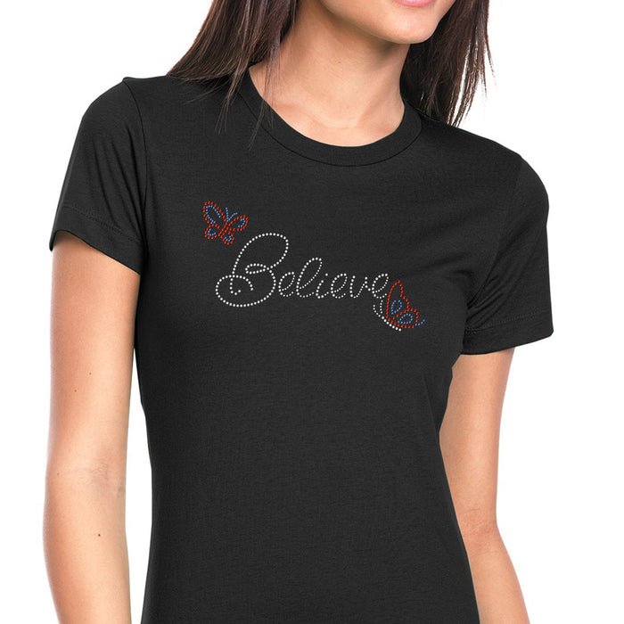 Rhinestone Bling Choose your Style Believe Butterfly Red Blue Christmas