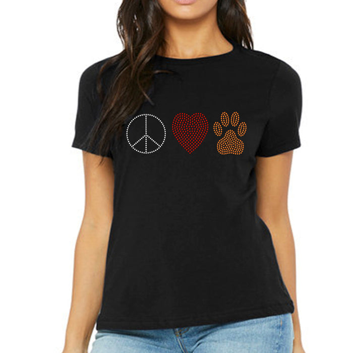 Rhinestone Bling Choose your Style Peace Love Paw Heart Dog Animals