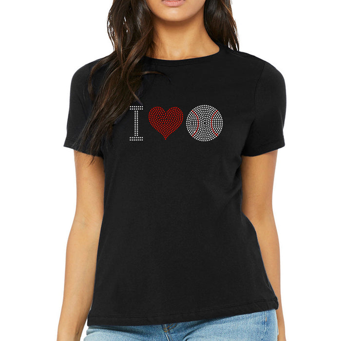 Rhinestone Bling Choose your Style I Love Baseball Red Heart Sports