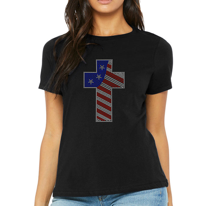 Rhinestone Bling Choose your Style American Flag Colors Cross Patriotic