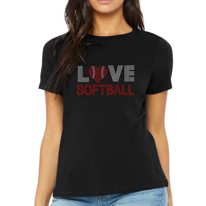 Rhinestone Bling Choose your Style Love Softball Red Ball Heart Sports